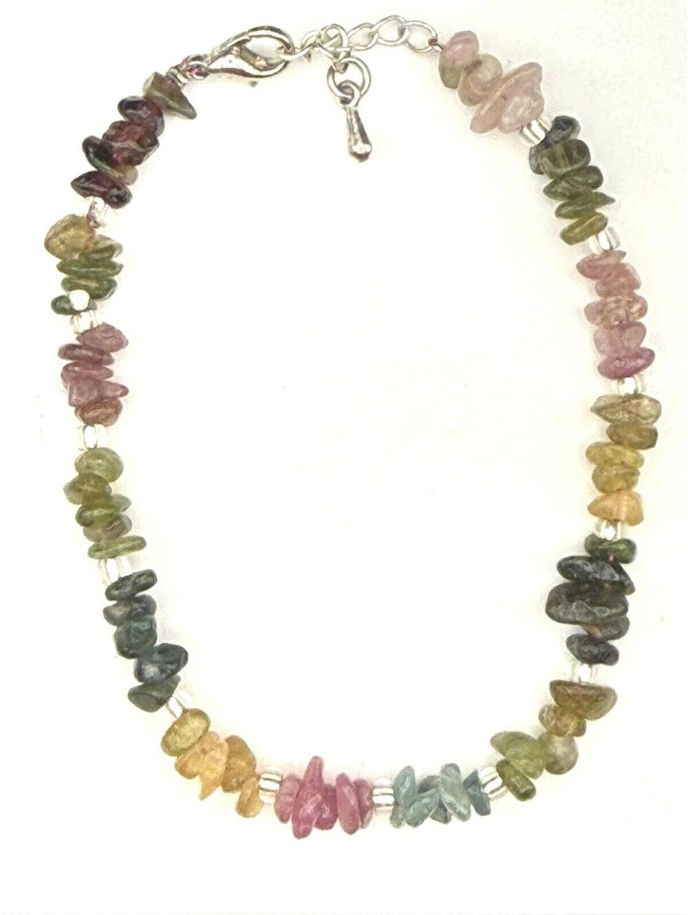 Multi-Color Tourmaline Chip & Silver Bead Accent Bracelet